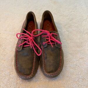 Twisted X Driving Mocs Brown Breast Cancer Ribbon Boat Shoes Loafers W Size 8